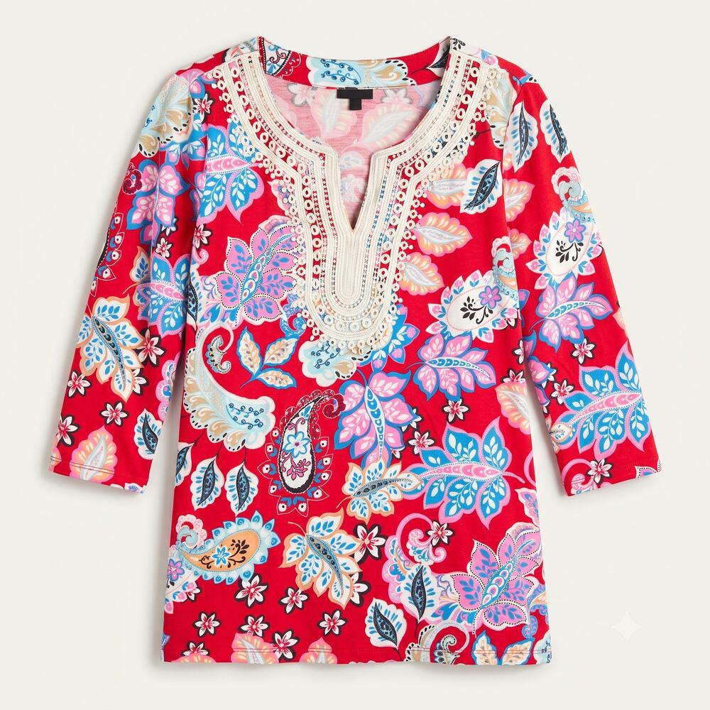 Talbots Womens M Boho Coastal‎ Resortwear Pima Cotton Micro Modal Paisley Tunic